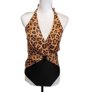 Kulberven one piece swimsuit, padded top, animal print & black, size S